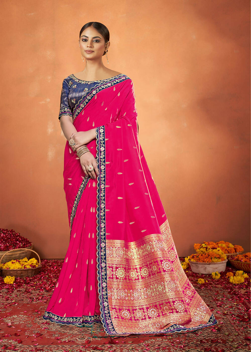 Pink Pure Viscose Weaved Silk Woven Design Saree With Unstitched Blouse Piece - Norita Royal Pradha - Distacart