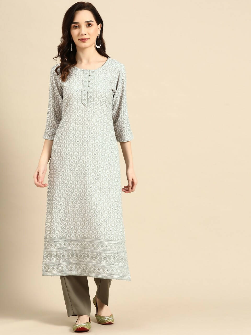 Deeps women's Grey Embroidered Rayon Kurta - Distacart