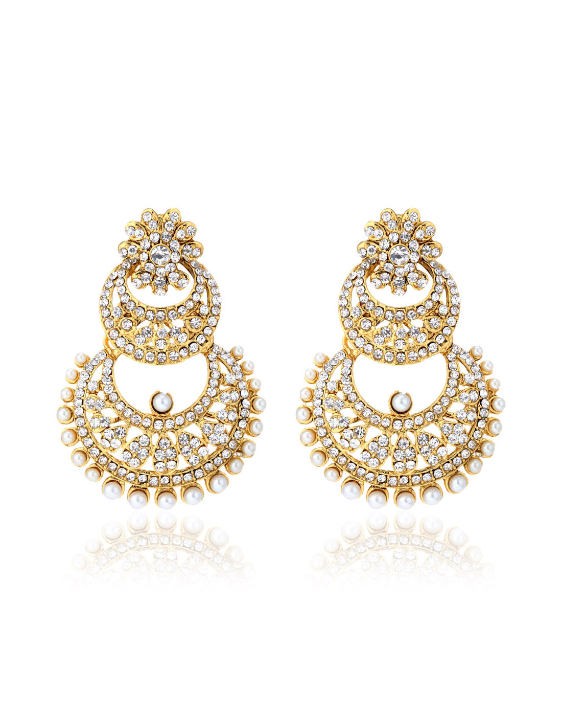 Gold-Plated Alloy Traditional Look Pearl Studded Earrings - The Pari - Distacart
