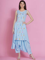 Thumbnail for Women Republic Powder Blue Hand Embellished Kurta With Harem Pants - Distacart