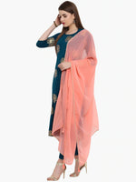 Thumbnail for Janasya Flower Golden Foil Kurta Set with Dipped Hemline - Distacart