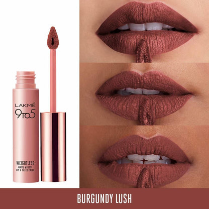 Lakme 9 To 5 Weightless Mousse Lip & Cheek Color - Burgundy Lush - Distacart