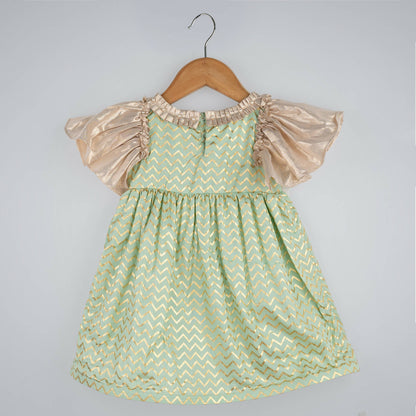 Pink Cow Fashions Gold & Green Printed Dress - Distacart