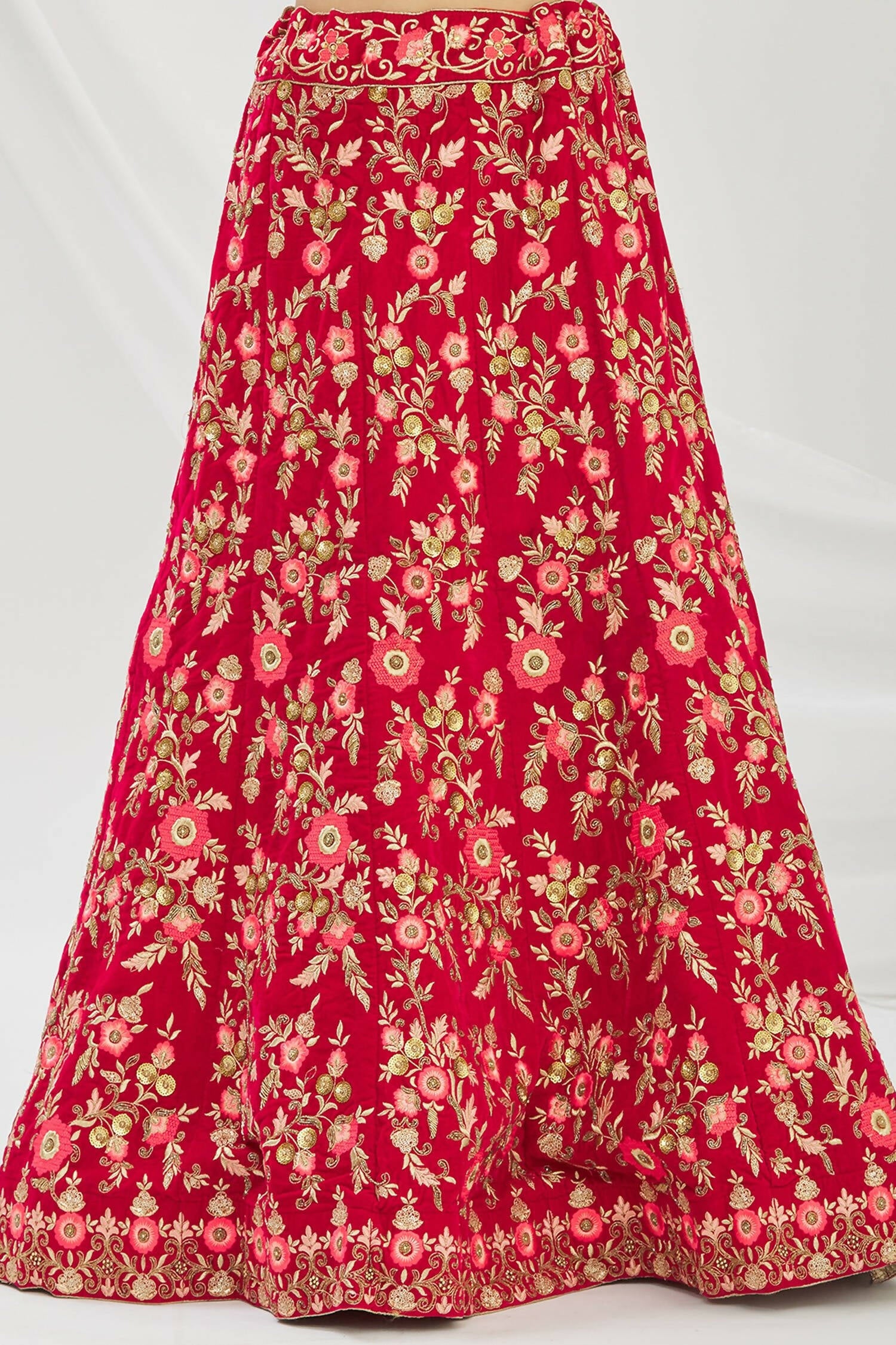 Red Velvet Semi-Stitched Wedding Bridal Lehenga - Nimaya - Distacart