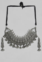 Thumbnail for Mominos Fashion Johar Kamal Oxidised Silver-Plated Brass Finish Temple Jewellery with Earrings For Women - Distacart