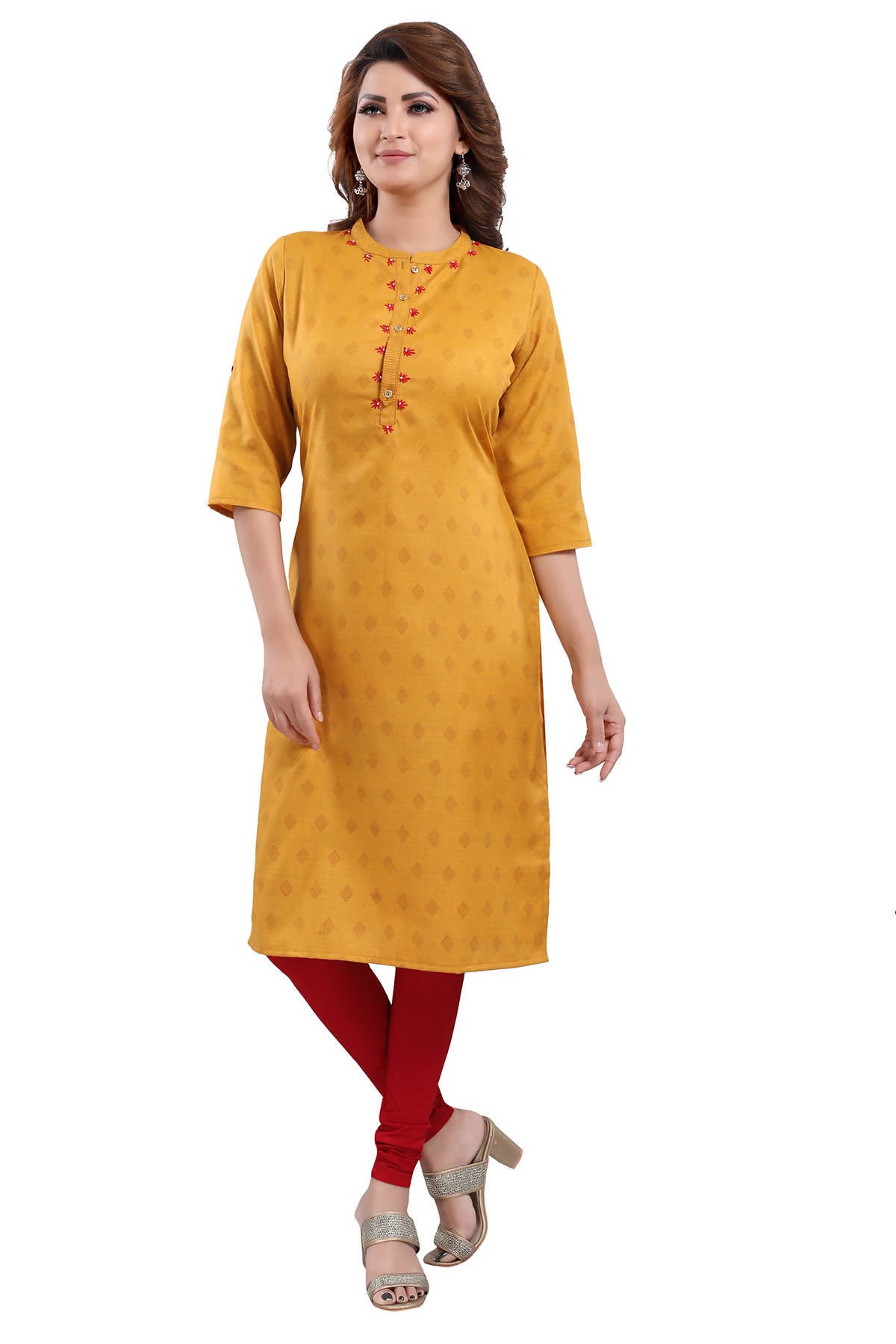 Snehal Creations Mustard Casual Cotton Printed Ladies Kurti - Distacart