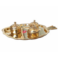 Thumbnail for Leaf Shape Brass Tray with Haldi Boxes - Distacart