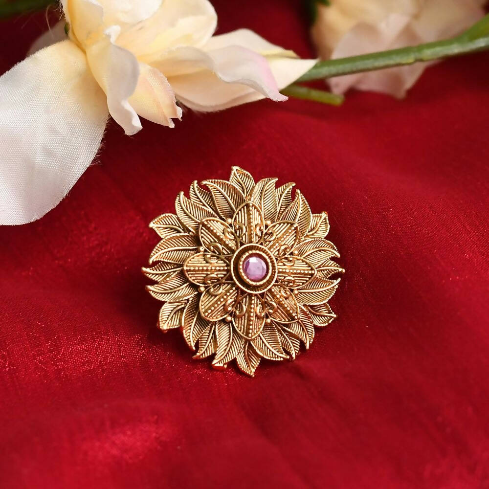 Mominos Fashion Joharkamal Gold-Plated Stone Studded Adjustable Finger Ring - Design 12 - Distacart