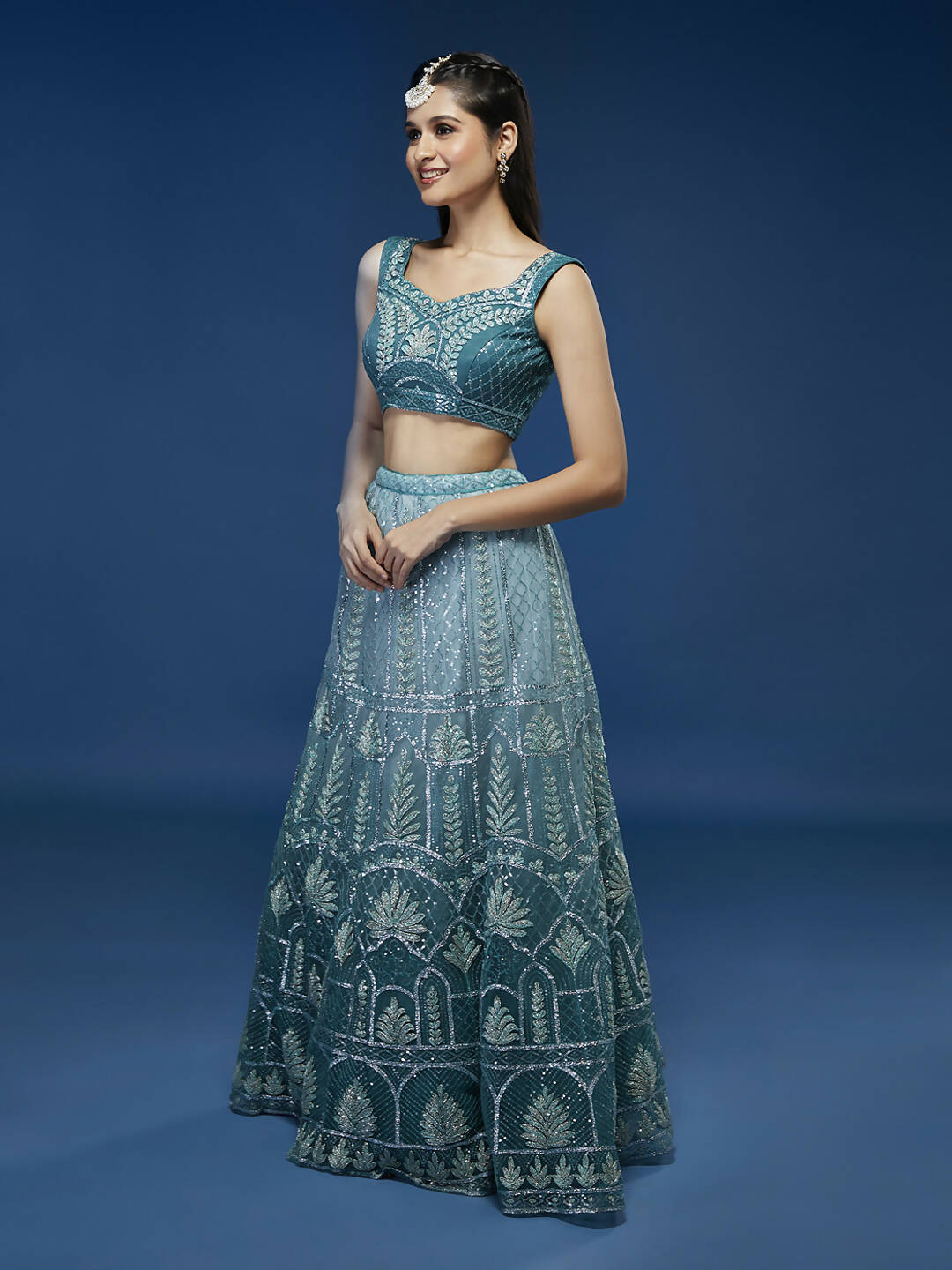 House of Panchhi Blue Net Gotapatti Work Lehenga & Blouse with Dupatta - Distacart