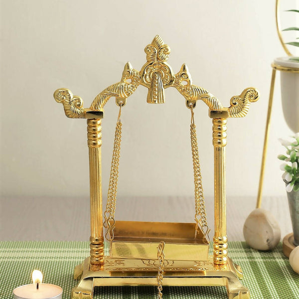CraftVatika Gold-Toned Aluminium Laddu Gopal Lord Jhula Mandir - Distacart
