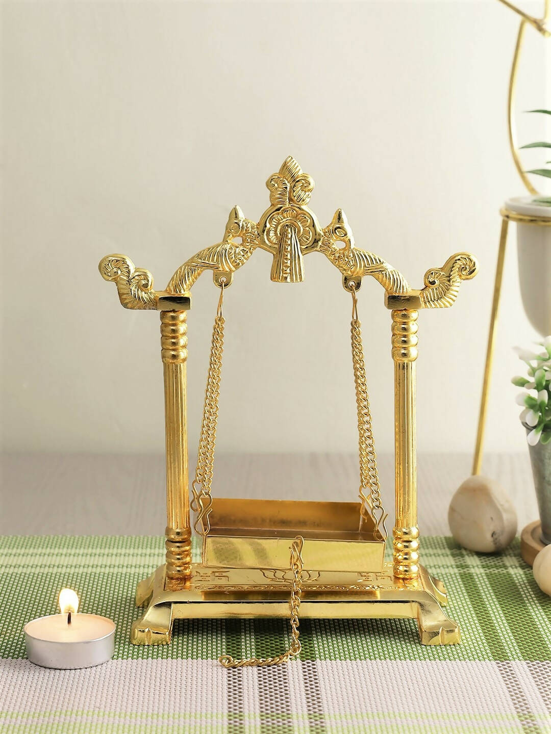 CraftVatika Gold-Toned Aluminium Laddu Gopal Lord Jhula Mandir - Distacart