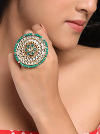 Thumbnail for NVR Women's Traditional Ethnic Kundan Meenakari Gold Plated Ajustable Finger Ring - Distacart