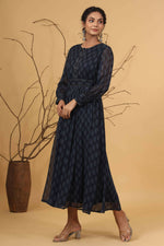 Thumbnail for Juniper Women Navy Chiffon Printed Flared Dress - Distacart