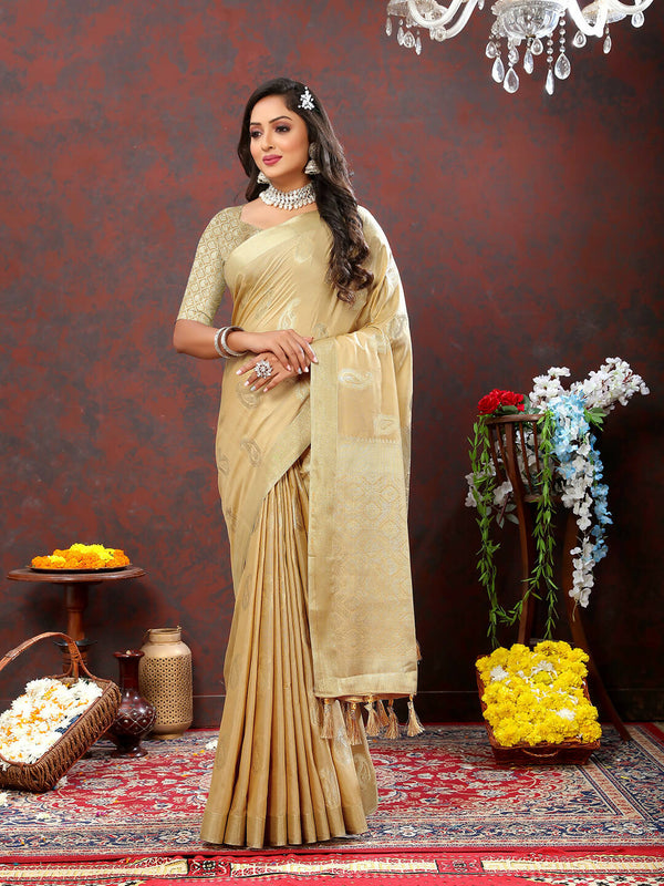 Lorenvalley Fashion Cream Cotton Woven Design with Zari Weaving Design Saree - Distacart