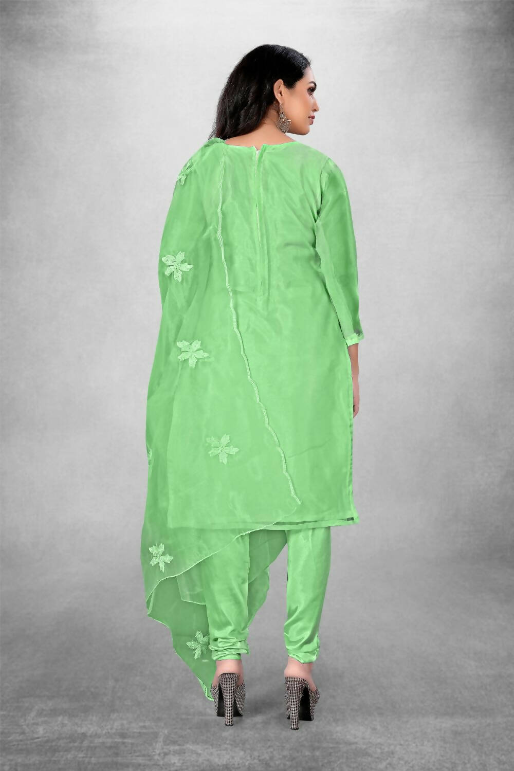 Green Heavy Organza Silk Embroidered Unstitched Dress Material - Amara - Distacart