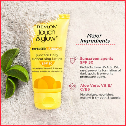 Revlon Touch & Glow Advanced Radiance Sun Care Daily Moisturizing Lotion SPF 50 - Distacart