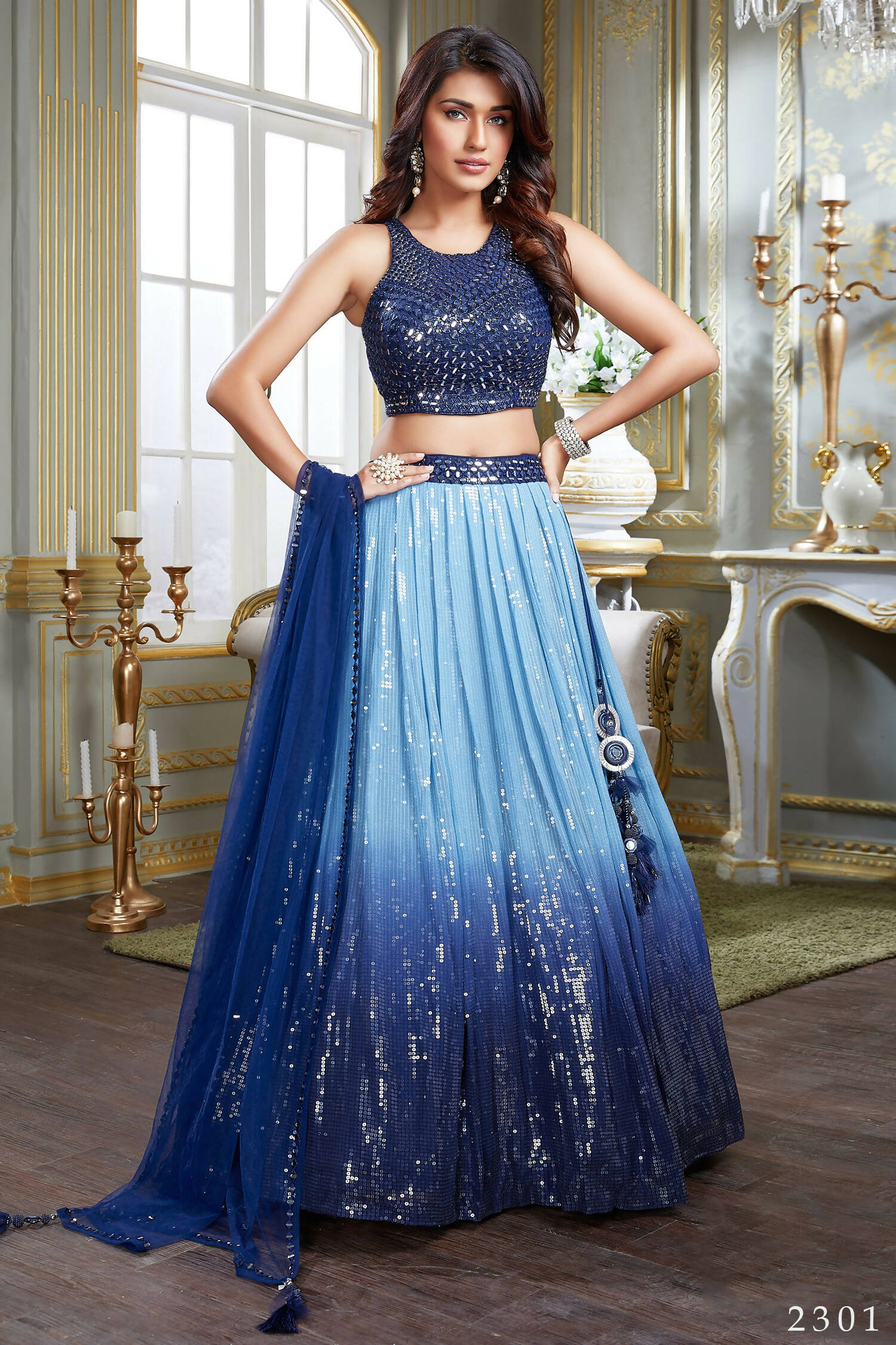 Hazel Wedding Designer Sky With Blue Nylon georgette Readymade Lehenga Choli - Distacart