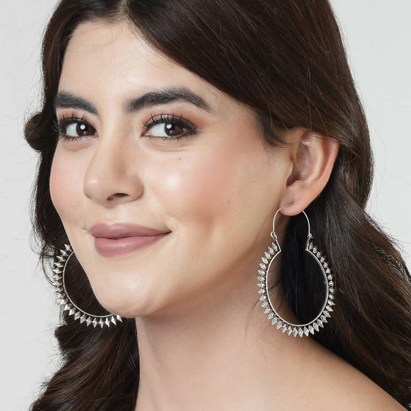 NVR Women Silver Full Circular Hoop Earrings - Distacart