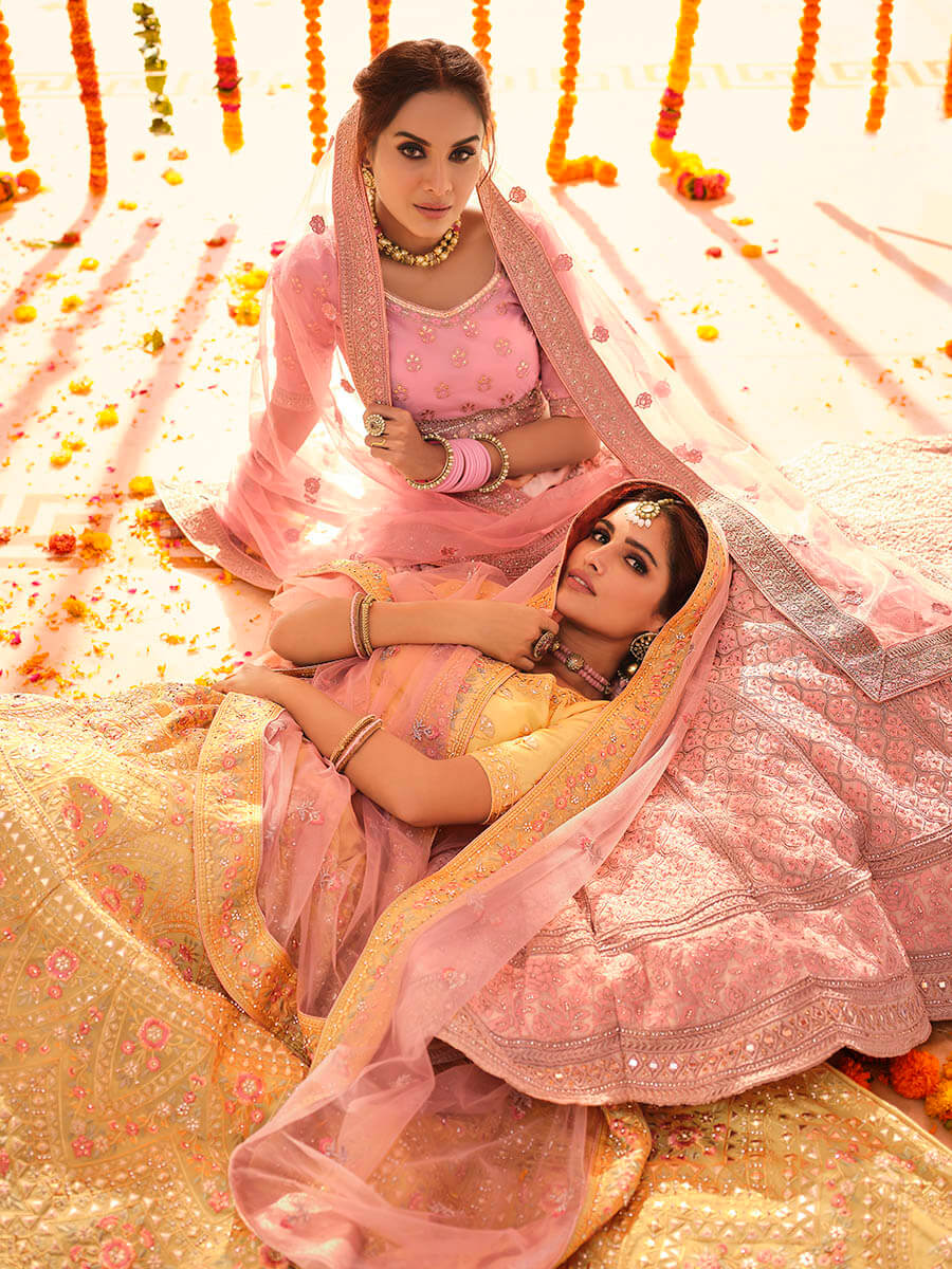 Myra Yellow Organza Embroidered Designer Lehenga - Distacart