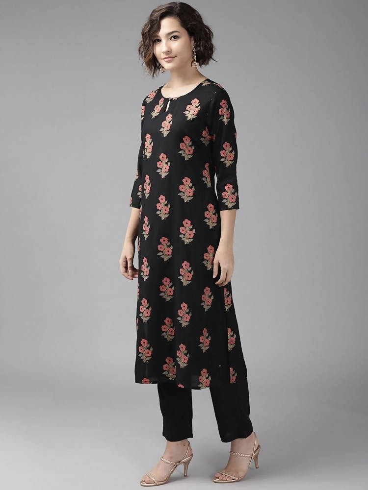 Yufta Black Ethnic Motifs Printed Kurta with Palazzo
