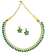 Thumbnail for Gold-Plated Alloy American Diamond Green Necklace Set - The Pari - Distacart