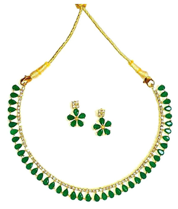 Gold-Plated Alloy American Diamond Green Necklace Set - The Pari - Distacart