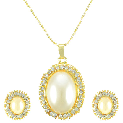 Gold-Plated Alloy Pearl Drop Pendant Set - The Pari - Distacart