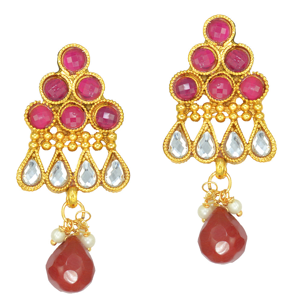 Gold-Plated Alloy Ruby Colour Stone Studded Choker Necklace Set - The Pari - Distacart