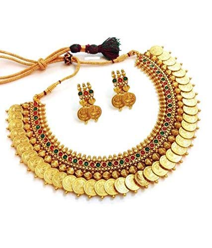 Gold-Plated Alloy Temple Jewellery Coin Choker Necklace - The Pari - Distacart