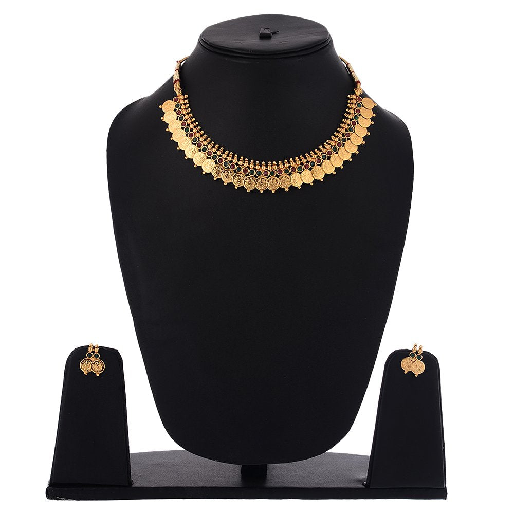 Gold-Plated Alloy Temple Jewellery Coin Sleek Choker Necklace - The Pari - Distacart