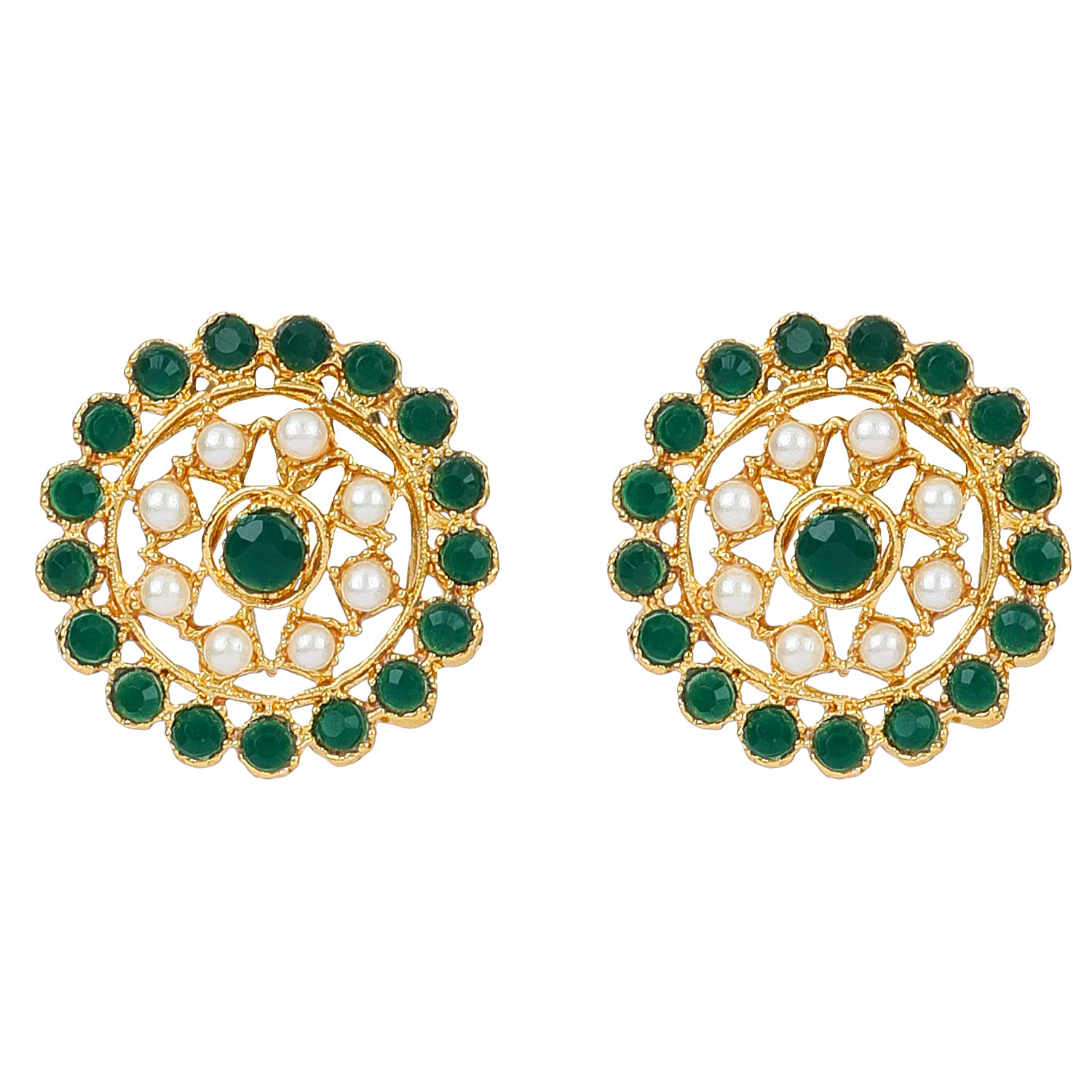 Gold-Plated Alloy Green Beaded Round Pendant Choker Necklace Set - The Pari - Distacart