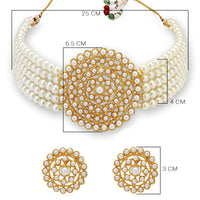 Thumbnail for Gold-Plated Alloy Pearl Beaded Round Pendant Choker Necklace Set - The Pari - Distacart