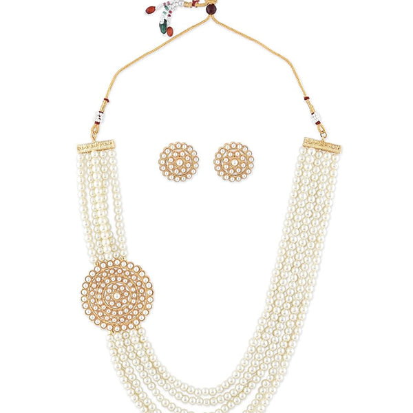 Gold-Plated Alloy Round Brooch Pearl Long Haar Necklace Set - The Pari - Distacart