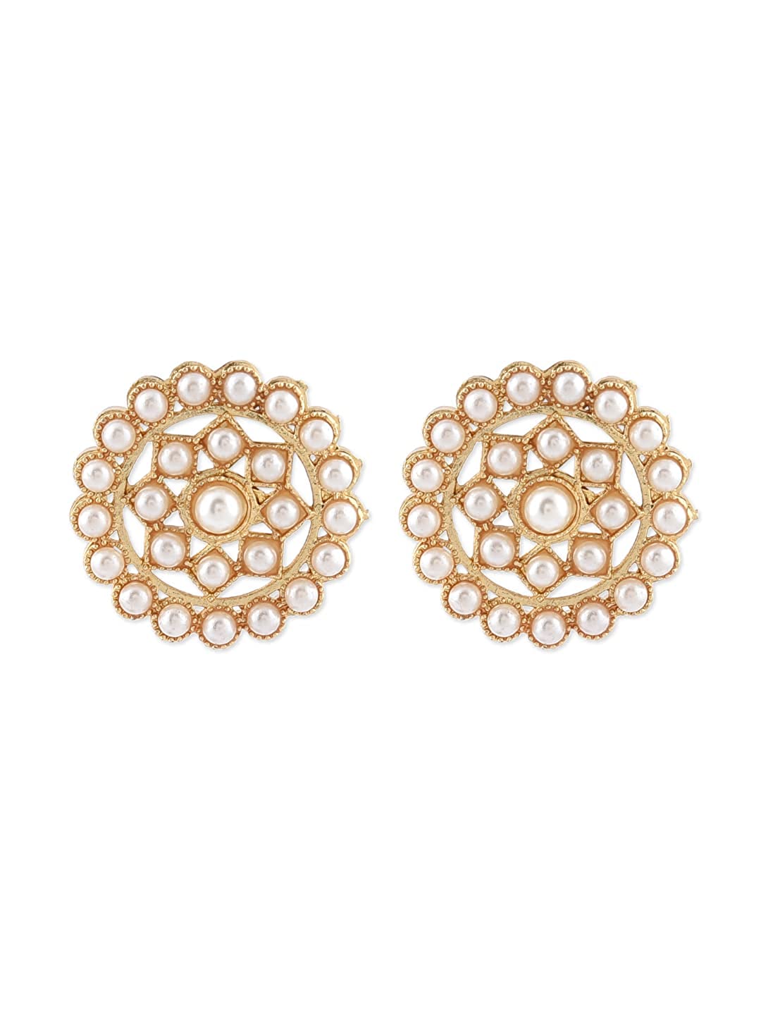 Gold-Plated Alloy Round Brooch Pearl Long Haar Necklace Set - The Pari - Distacart