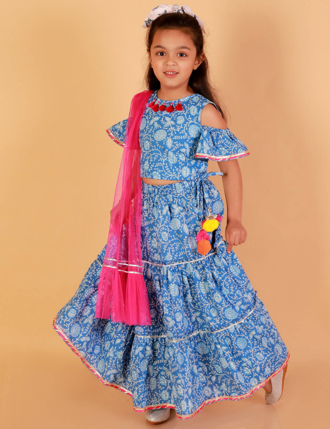 Lil Drama Girls Choli Ghaghra With Dupatta Set - Blue - Distacart