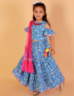 Thumbnail for Lil Drama Girls Choli Ghaghra With Dupatta Set - Blue - Distacart