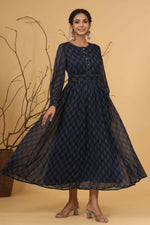 Thumbnail for Juniper Women Navy Chiffon Printed Flared Dress - Distacart