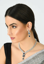 Thumbnail for Mominos Fashion Johar Kamal Silver-Plated American Diamond Navy Blue Choker Set - Distacart