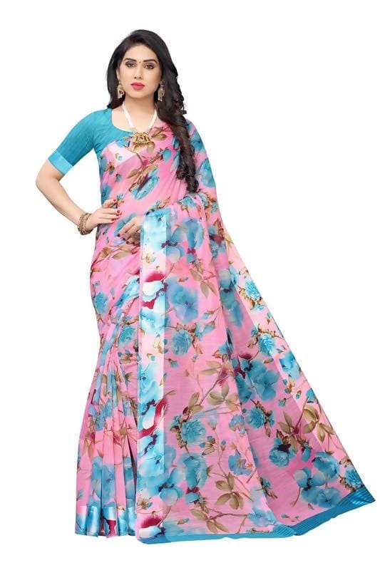 Vamika Pink Linen Satin Border Saree (SONAKSHI 12 BLUE)