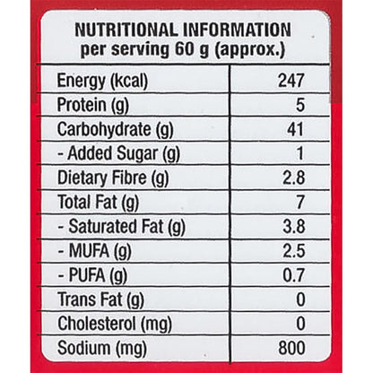MTR Magic Masala Upma Nutrition Fact