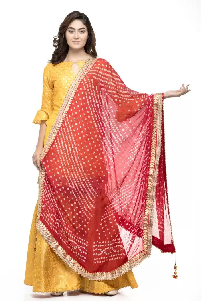 A R Silk Women's Silk Gota Work Red Fancy Dupatta