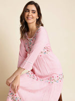 Thumbnail for Pink Chinon Floral Embroidered Dress - Nandani - Distacart