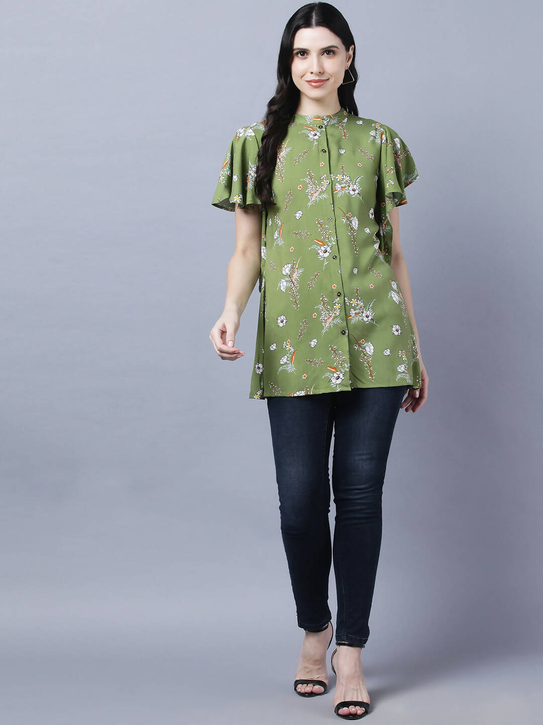 Myshka Stylish Green Viscose Short Sleeve Women's Top - Distacart