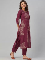 Thumbnail for Sangria Women Floral Yoke Design Pure Cotton Kurta with Trousers - Distacart