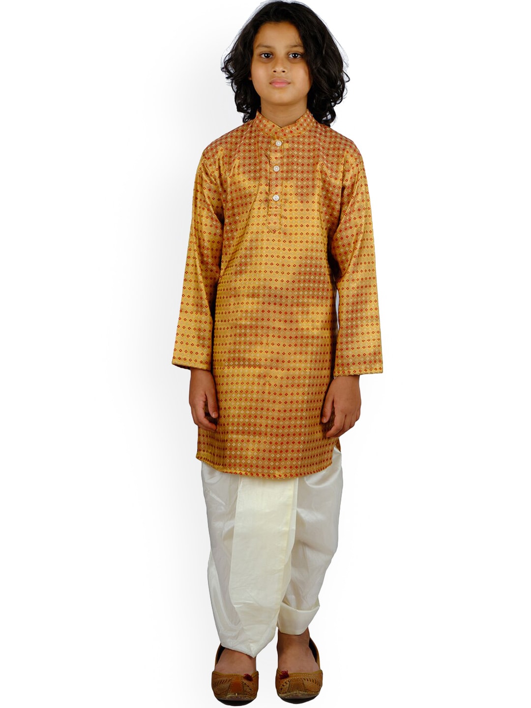 Sethukrishna Boys Gold-Toned Printed Kurta with Dhoti Pants - Distacart