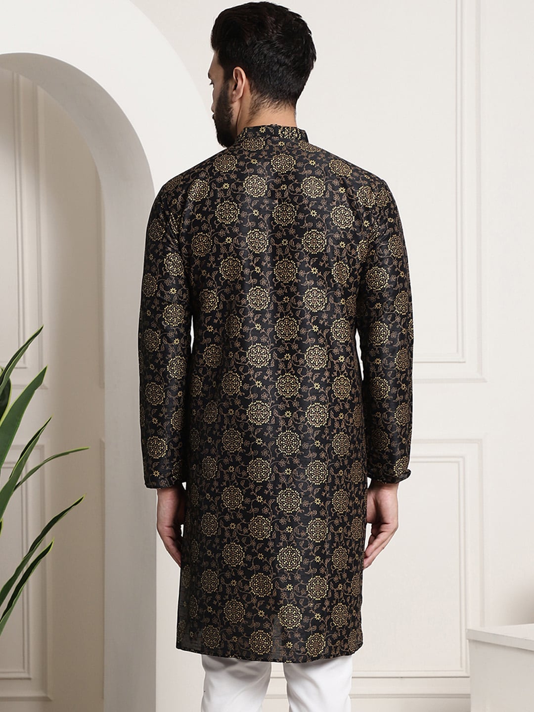 Sojanya Men Black & Brown Ethnic Motifs Printed Kurta - Distacart