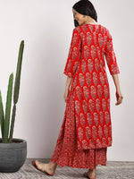 Thumbnail for Sangria Women Red Printed Kurta with Palazzos - Distacart