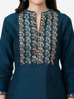 Thumbnail for HERE&NOW Mandarin Collar Floral Embroidered A-Line Regular Fit Silk Kurta - Distacart