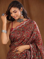 Thumbnail for Sangria Maroon Floral Printed Beads And Stones Sarees - Distacart