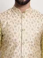 Thumbnail for Sojanya Men Lime Green Ethnic Motifs Printed Kurta with Pyjamas & Nehru Jacket - Distacart